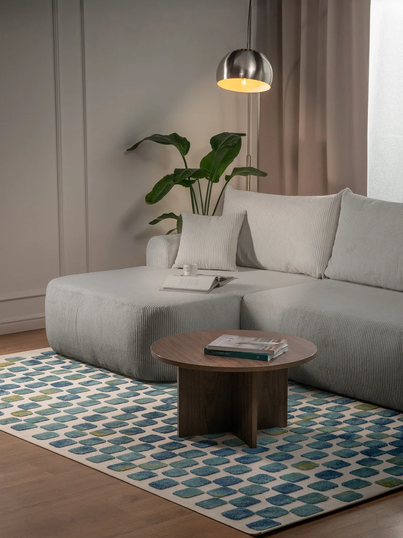 Ecksofa mit Schlaffunktion Ovo Cord, L-förmig, linksseitig, mit Stauraum, grau-beige Cordstoff