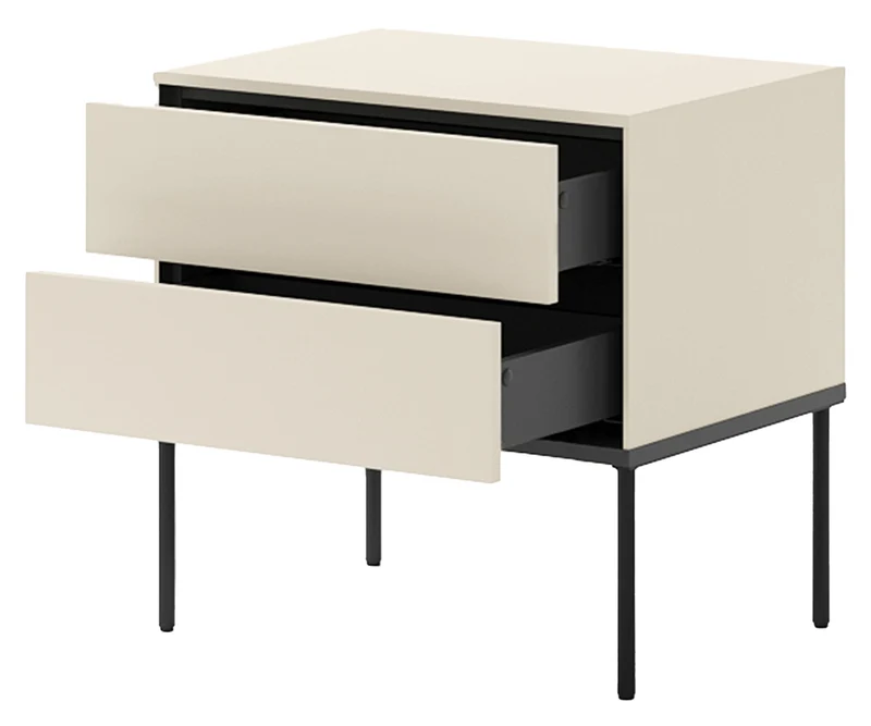Nachttisch Bellezo mit zwei Schubladen, 56 cm, cremefarben