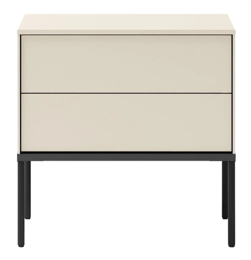 Nachttisch Bellezo mit zwei Schubladen, 56 cm, cremefarben