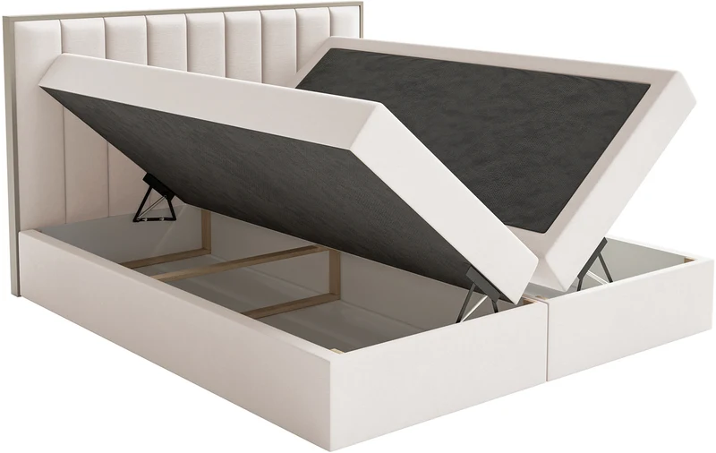 Kontinentales Bett 180x200 cm Togents mit Stauraum und Topper, cremefarbener Velours, wasserabweisend