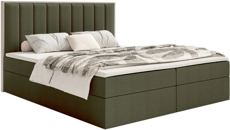 Kontinentalbett 180x200 cm Togents mit Stauraum und Topper, dunkelgrüner hydrophober Chenillestoff