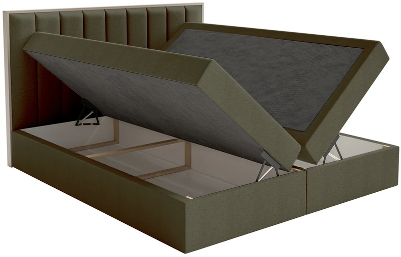 Kontinentalbett 180x200 cm Togents mit Stauraum und Topper, dunkelgrüner hydrophober Chenillestoff