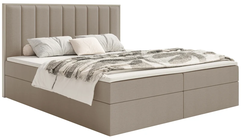 Kontinentales Bett 160x200 cm Togents mit Stauraum und Topper, brauner hydrophober Chenillestoff