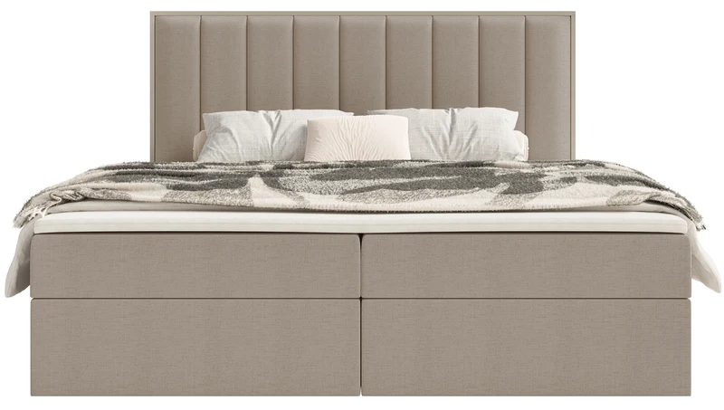 Kontinentales Bett 160x200 cm Togents mit Stauraum und Topper, brauner hydrophober Chenillestoff