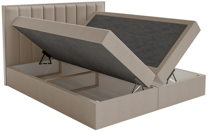 Kontinentales Bett 160x200 cm Togents mit Stauraum und Topper, brauner hydrophober Chenillestoff