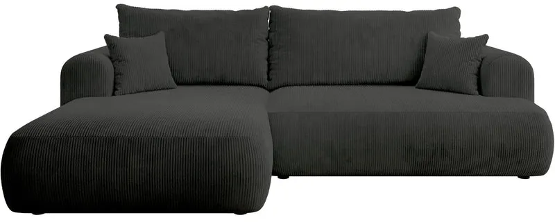 Ecksofa mit Schlaffunktion Ovo Cord, L-förmig, linksseitig, mit Stauraum, dunkelgrauer Cordstoff