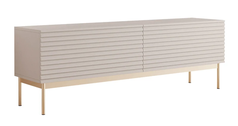 TV-Schrank Linearis mit zwei klappbaren Fächern und LED-Beleuchtung, 139 cm, Kaschmir auf goldenen Beinen