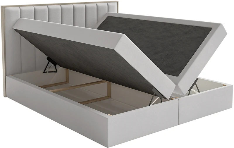 Kontinentales Bett 140x200 cm Togents mit Stauraum und Topper, hellgrauer Velours, wasserabweisend