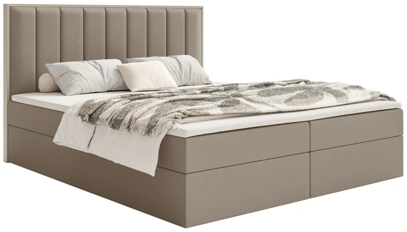 Kontinentales Bett 180x200 cm Togents mit Stauraum und Topper, brauner wasserabweisender Samt