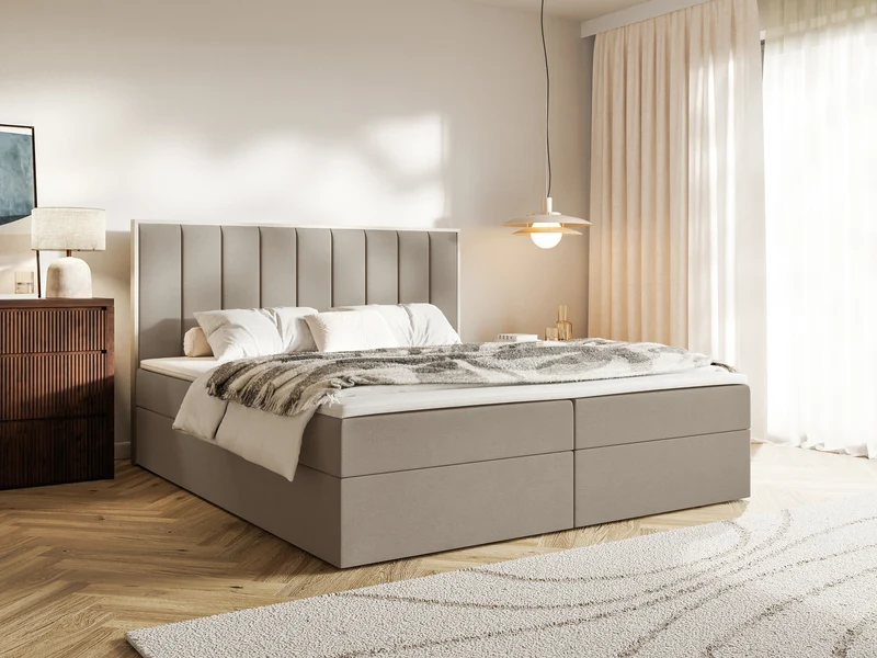 Kontinentales Bett 180x200 cm Togents mit Stauraum und Topper, brauner wasserabweisender Samt
