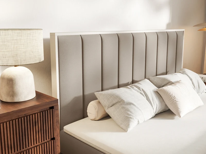 Kontinentales Bett 180x200 cm Togents mit Stauraum und Topper, brauner wasserabweisender Samt