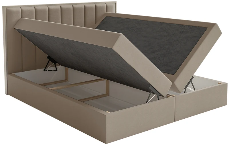 Kontinentales Bett 180x200 cm Togents mit Stauraum und Topper, brauner wasserabweisender Samt