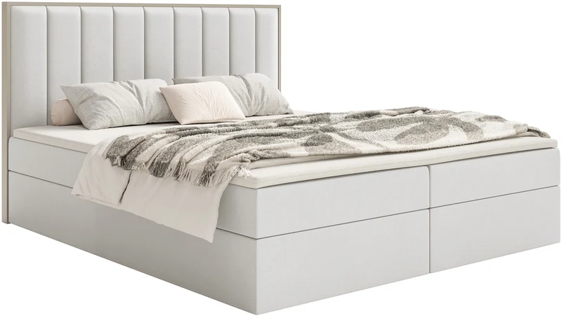 Kontinentales Bett 160x200 cm Togents mit Stauraum und Topper, weißer hydrophober Samt