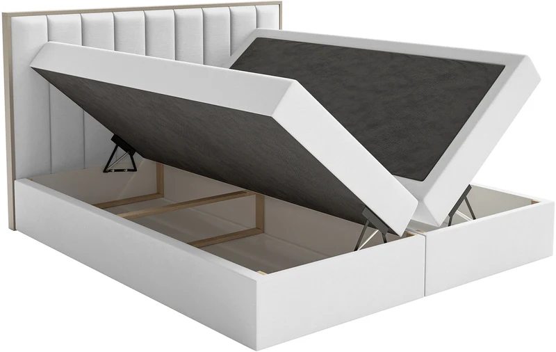 Kontinentales Bett 160x200 cm Togents mit Stauraum und Topper, weißer hydrophober Samt