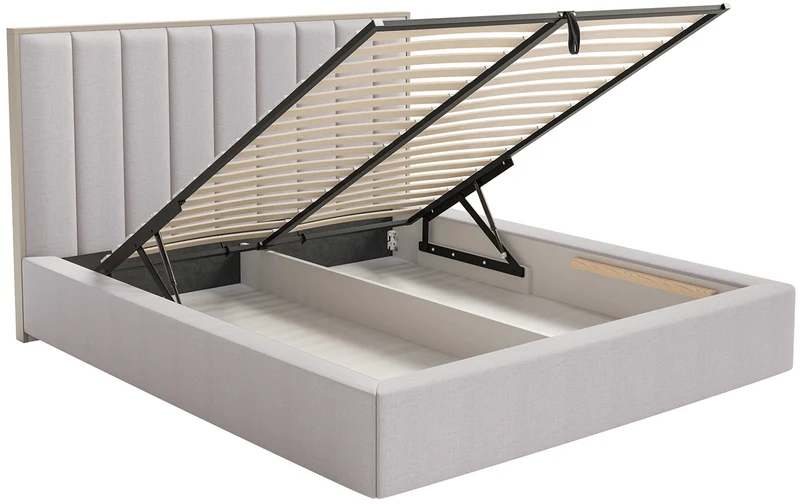 Polsterbett 180x200 cm Togents mit Stauraum und LED-Beleuchtung, Metallrahmen, grauer hydrophober Chenillestoff