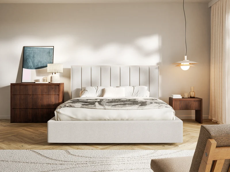 Polsterbett 180x200 cm Togents hellbeige Chenille, wasserabweisend