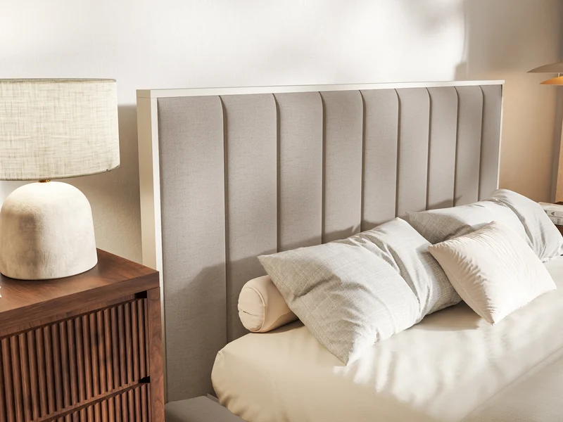 Polsterbett 140x200 cm Togents mit LED-Beleuchtung, brauner hydrophober Chenillestoff