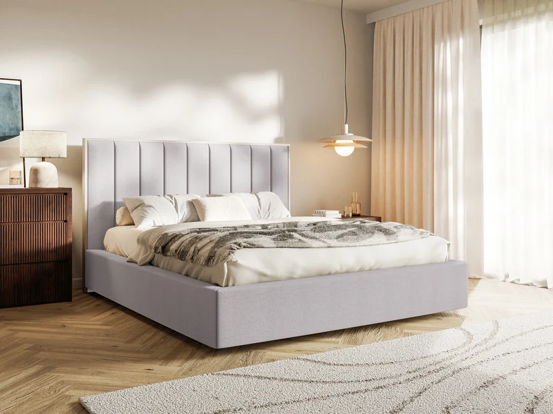 Polsterbett 160x200 cm Togents mit Stauraum, Metallrahmen, grauer hydrophober Chenille