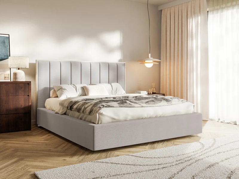 Gepolstertes Bett 160x200 cm Togents in grau-beigem hydrophobem Chenillestoff