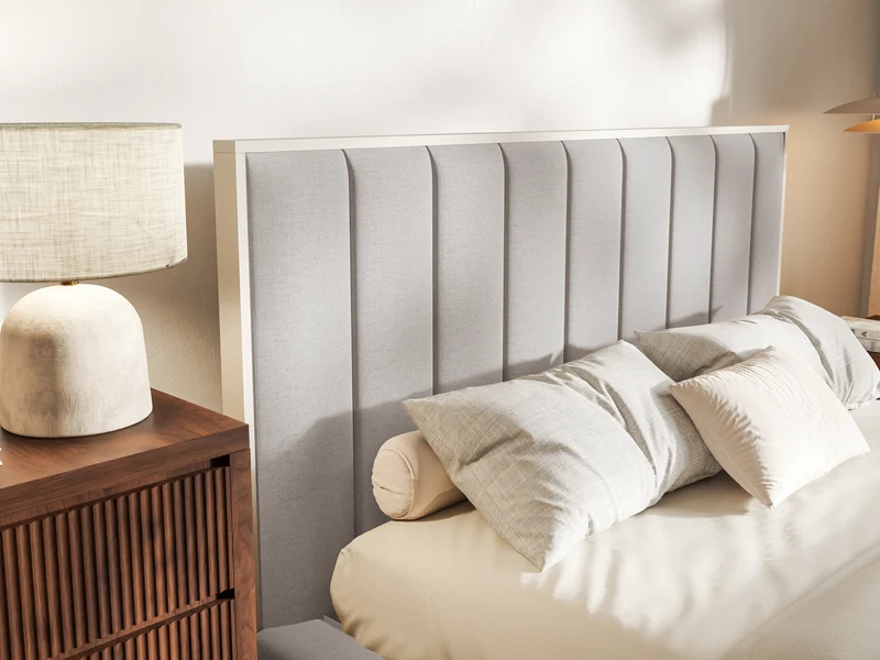 Gepolstertes Bett 160x200 cm Togents in grau-beigem hydrophobem Chenillestoff