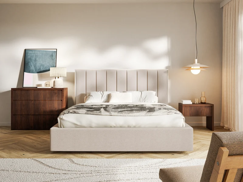 Polsterbett 140x200 cm Togents beige, hydrophobes Chenille