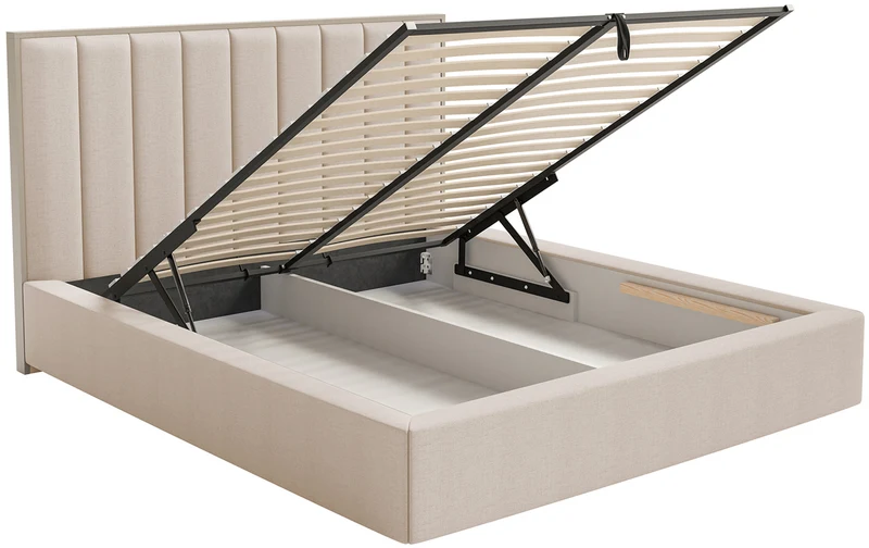 Polsterbett 160x200 cm Togents mit Stauraum, Metallrahmen, beige, hydrophobes Chenille