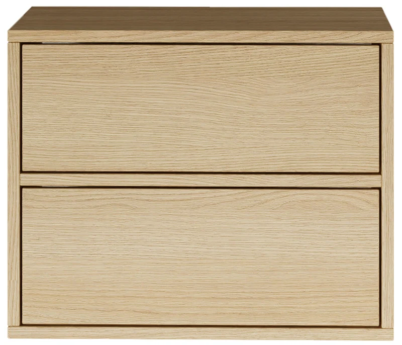 Hängender Nachttisch Framme mit zwei Schubladen, 50 cm, Lindberg-Eiche