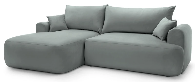 Ecksofa mit Schlafunktion Ovo, L-förmig, linksseitig, mit Stauraum, grau, pflegeleichter Samtstoff
