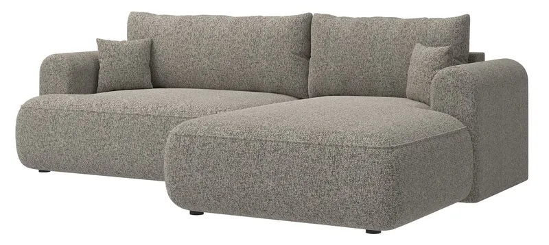 Ecksofa mit Schlaffunktion Ovo, L-förmig, dunkelbeige Geflecht, rechtsseitig