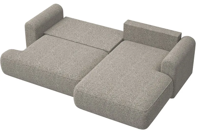 Ecksofa mit Schlaffunktion Ovo, L-förmig, dunkelbeige Geflecht, rechtsseitig