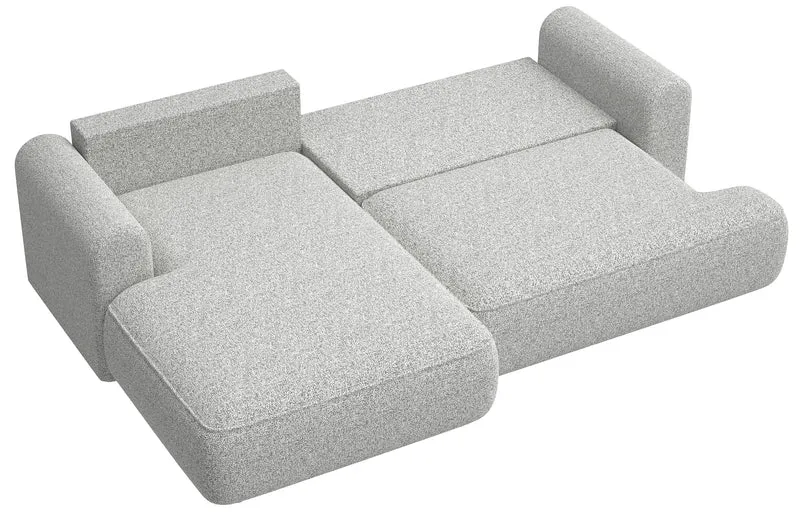 Ecksofa mit Schlaffunktion Ovo, L-förmig, hellgraues Geflecht, linksseitig