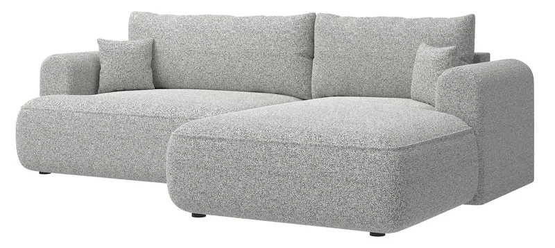 Ecksofa mit Schlaffunktion Ovo, L-förmig, hellgraues Geflecht, rechtsseitig