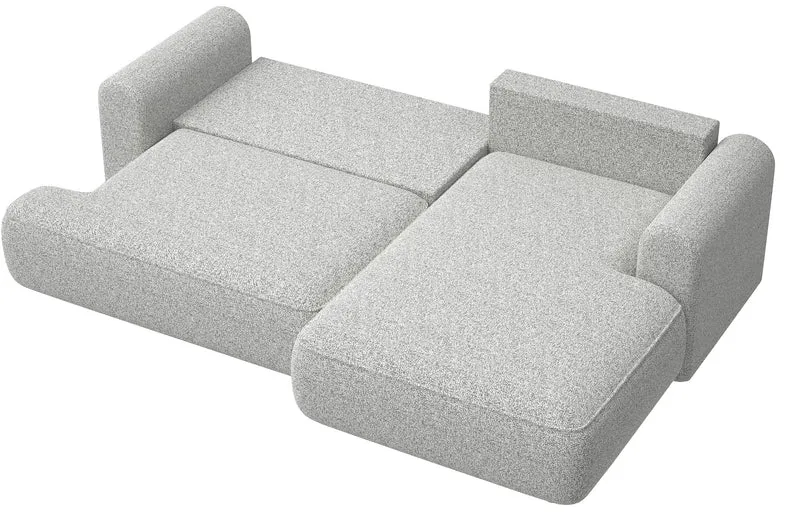 Ecksofa mit Schlaffunktion Ovo, L-förmig, hellgraues Geflecht, rechtsseitig