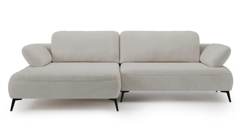 Ecksofa mit Schlaffunktion Avolla, L-förmig, linksseitig, mit Stauraum, grau-beiger hydrophober Chenille-Bezug