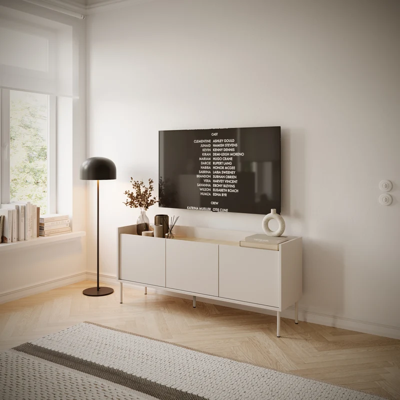 TV-Schrank Tovi, dreitürig, 140 cm, Kaschmir/Lindberg-Eiche