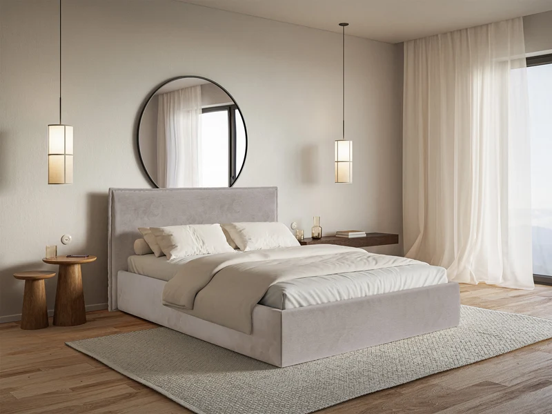 Polsterbett 140x200 cm Softie Slim, grau-brauner Velours, wasserabweisend