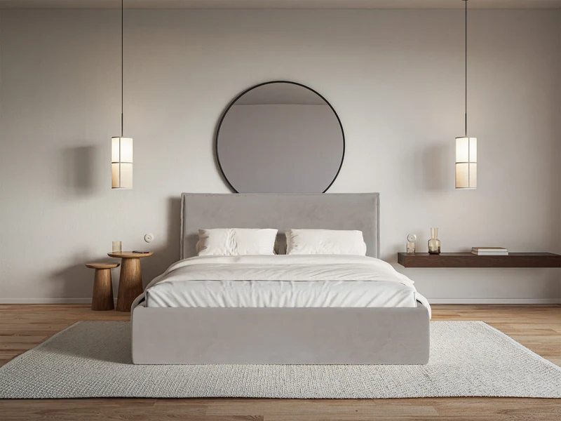 Polsterbett 140x200 cm Softie Slim, grau-brauner Velours, wasserabweisend