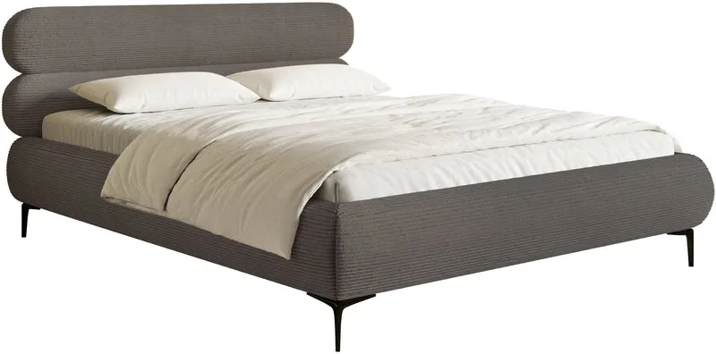 Gepolstertes Bett 140x200 cm Roule Cord grauer Cordstoff, schwarze Beine