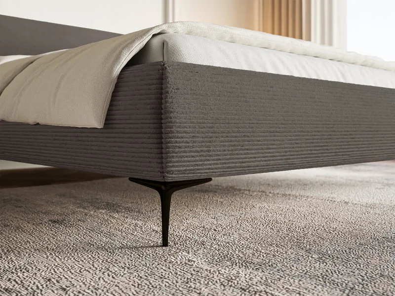 Gepolstertes Bett 140x200 cm Roule Cord grauer Cordstoff, schwarze Beine
