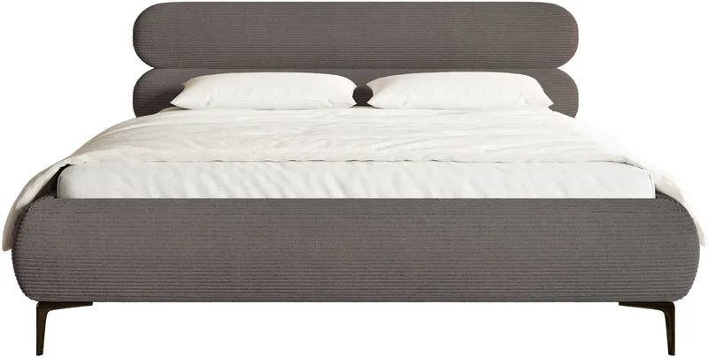 Gepolstertes Bett 140x200 cm Roule Cord grauer Cordstoff, schwarze Beine