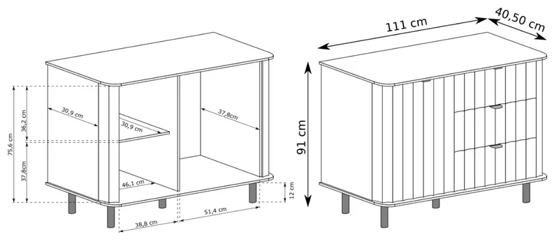 Novado Einzeltür-Kommode mit drei Schubladen, 111 cm, Kaschmir