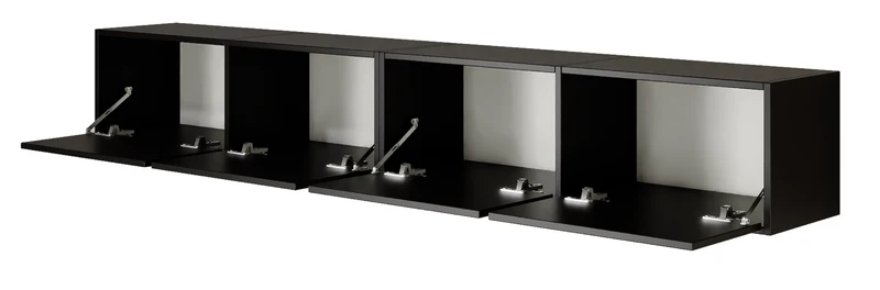 Hängender TV-Schrank Framme mit vier Klappen, 200 cm, schwarz