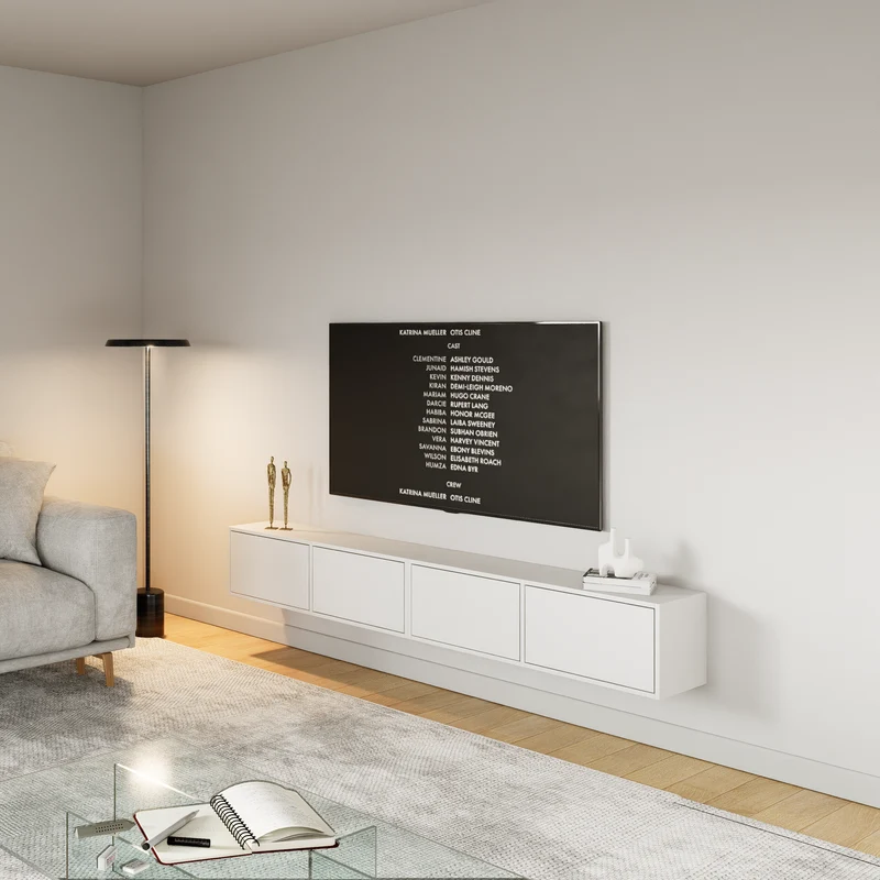 Hängender TV-Schrank Framme mit vier Klappen, 200 cm, weiß