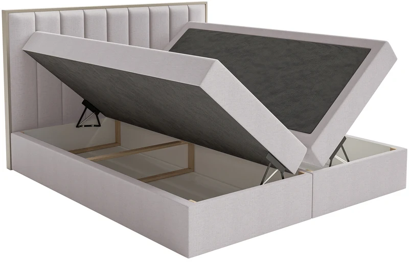 Kontinentalbett 140x200 cm Togents mit Stauraum und Topper, grauer hydrophober Chenillestoff