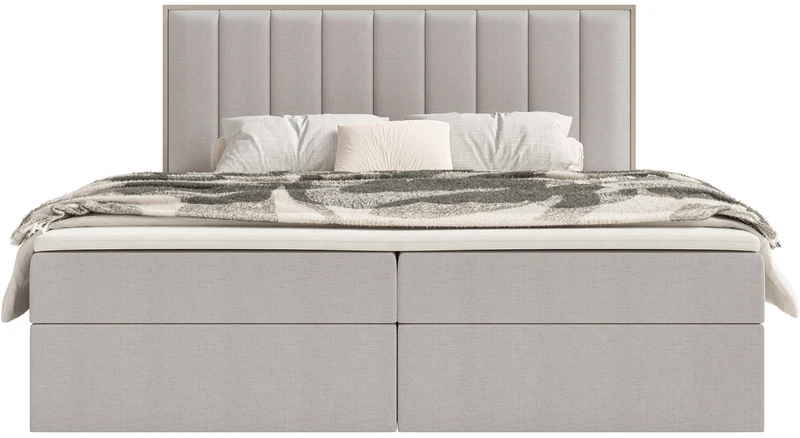 Kontinentalbett 160x200 cm Togents mit Stauraum und Topper, grau-beige Chenille, hydrophob