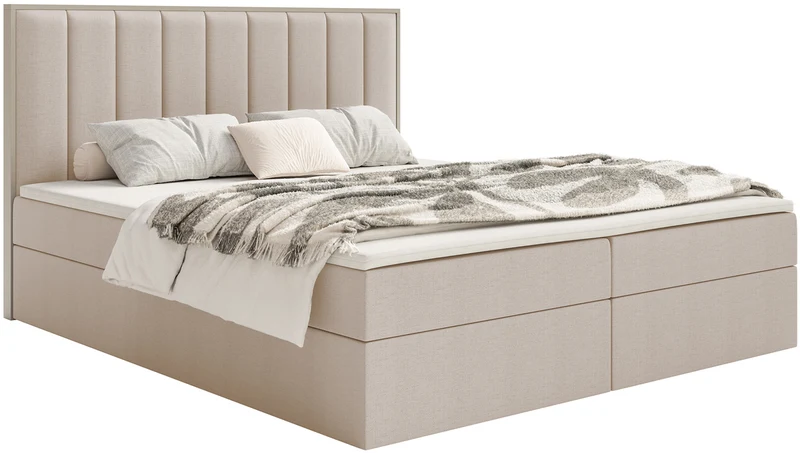 Kontinentalbett 180x200 cm Togents mit Stauraum und Topper, beige, hydrophober Chenille