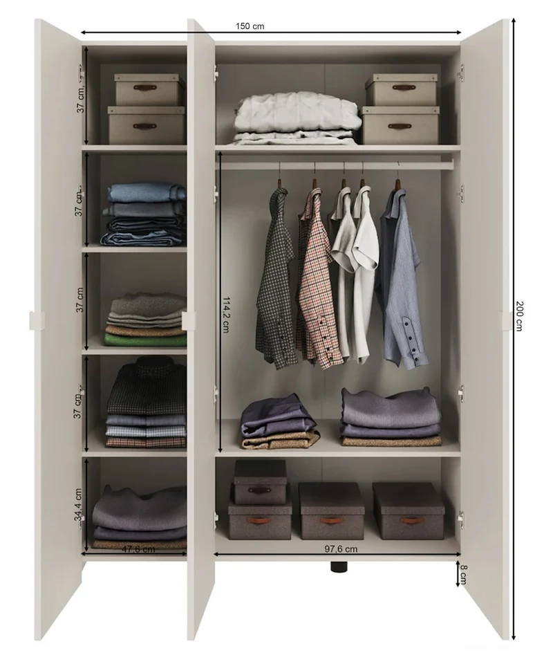Drehtürenschrank Arkadia mit gefräster Front, 150 cm, Kaschmir