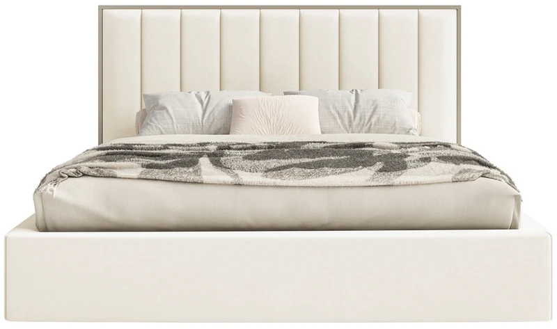 Polsterbett 180x200 cm Togents mit Stauraum, Metallrahmen, cremefarben, Velours, wasserabweisend