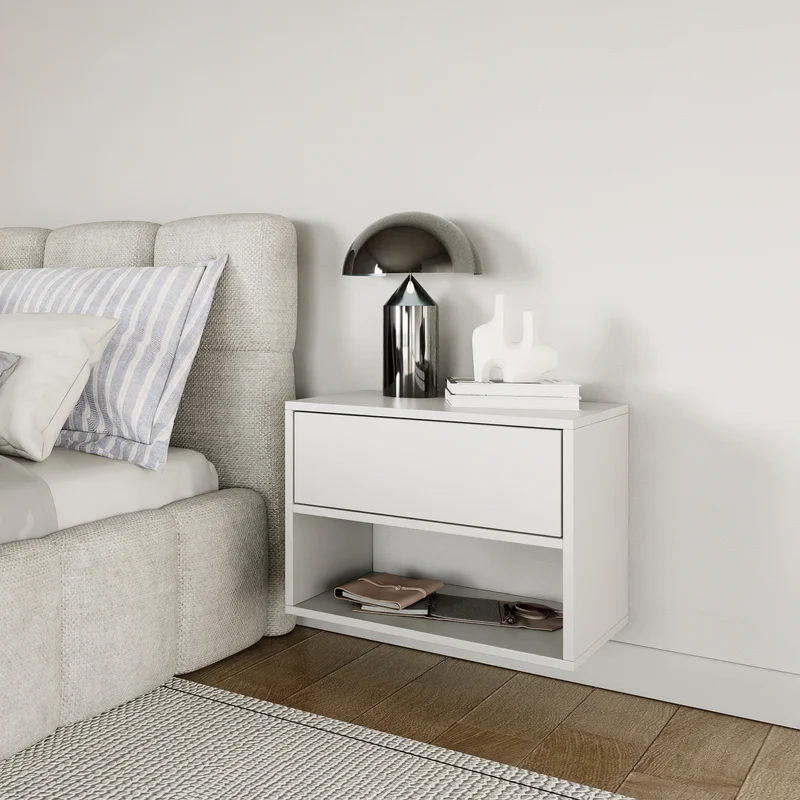 Hängender Nachttisch Framme mit Schublade und Fach, 50 cm, weiß