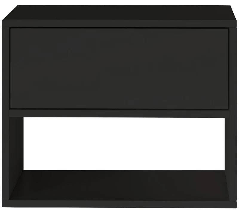 Hängender Nachttisch Framme mit Schublade und Fach, 50 cm, schwarz